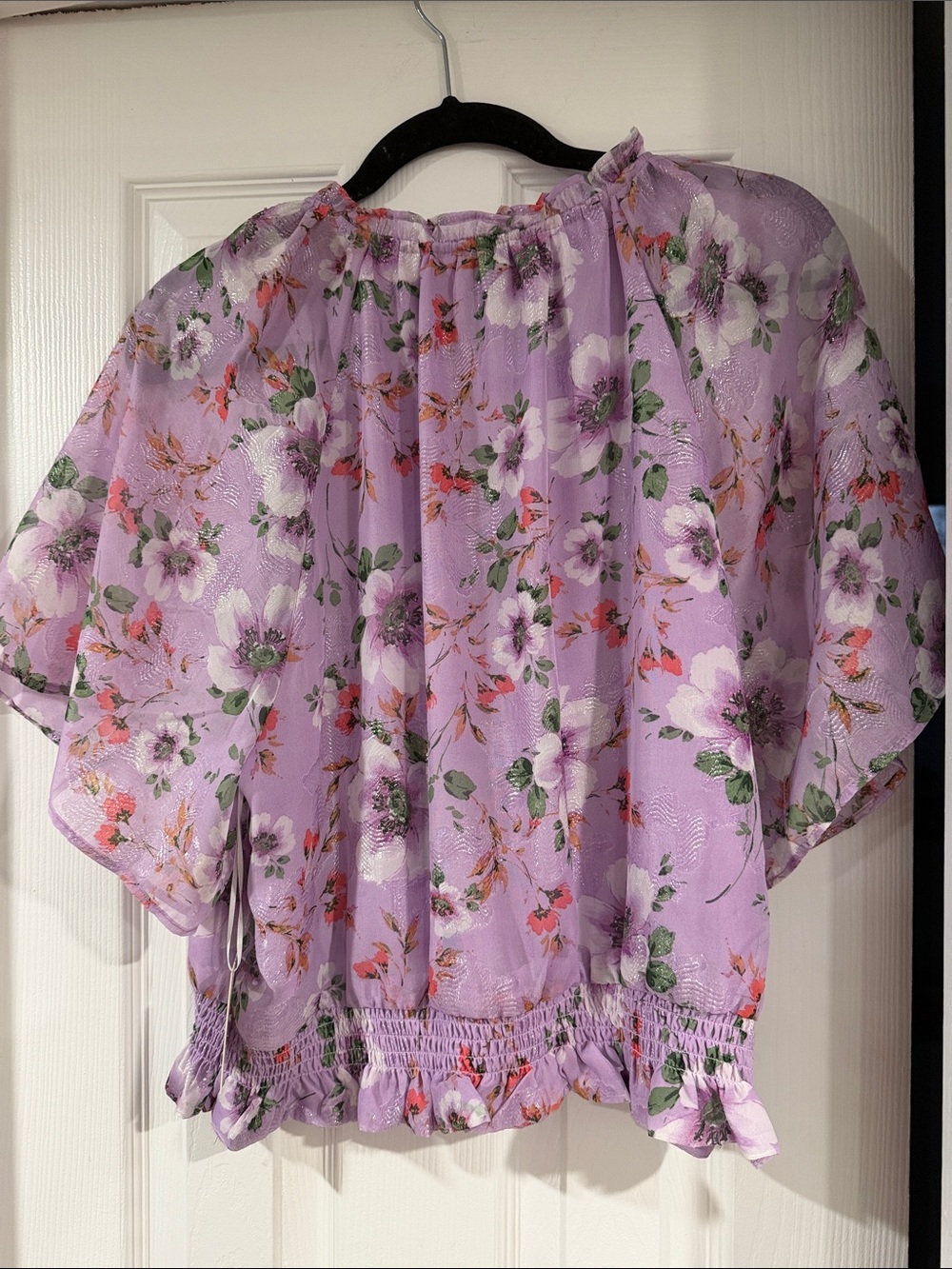 CeCe Lavender Floral Peasant Tie-Front Blouse L - Picture 5 of 5